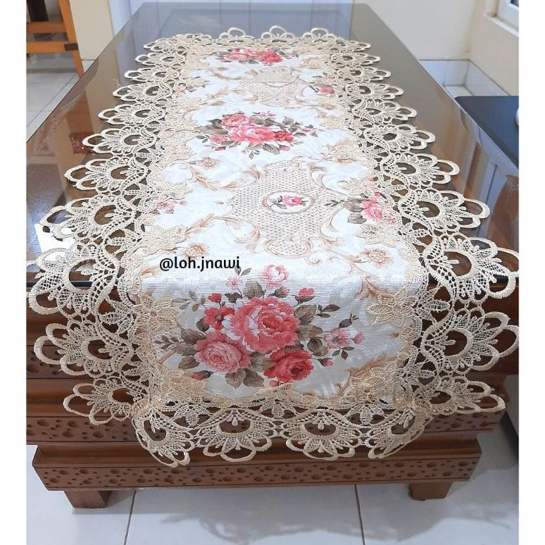 Taplak Meja Tamu Renda Shabby Chic Motif Floral Panjang 40x100 cm Gaya Eropa Klasik Vintage Premium 