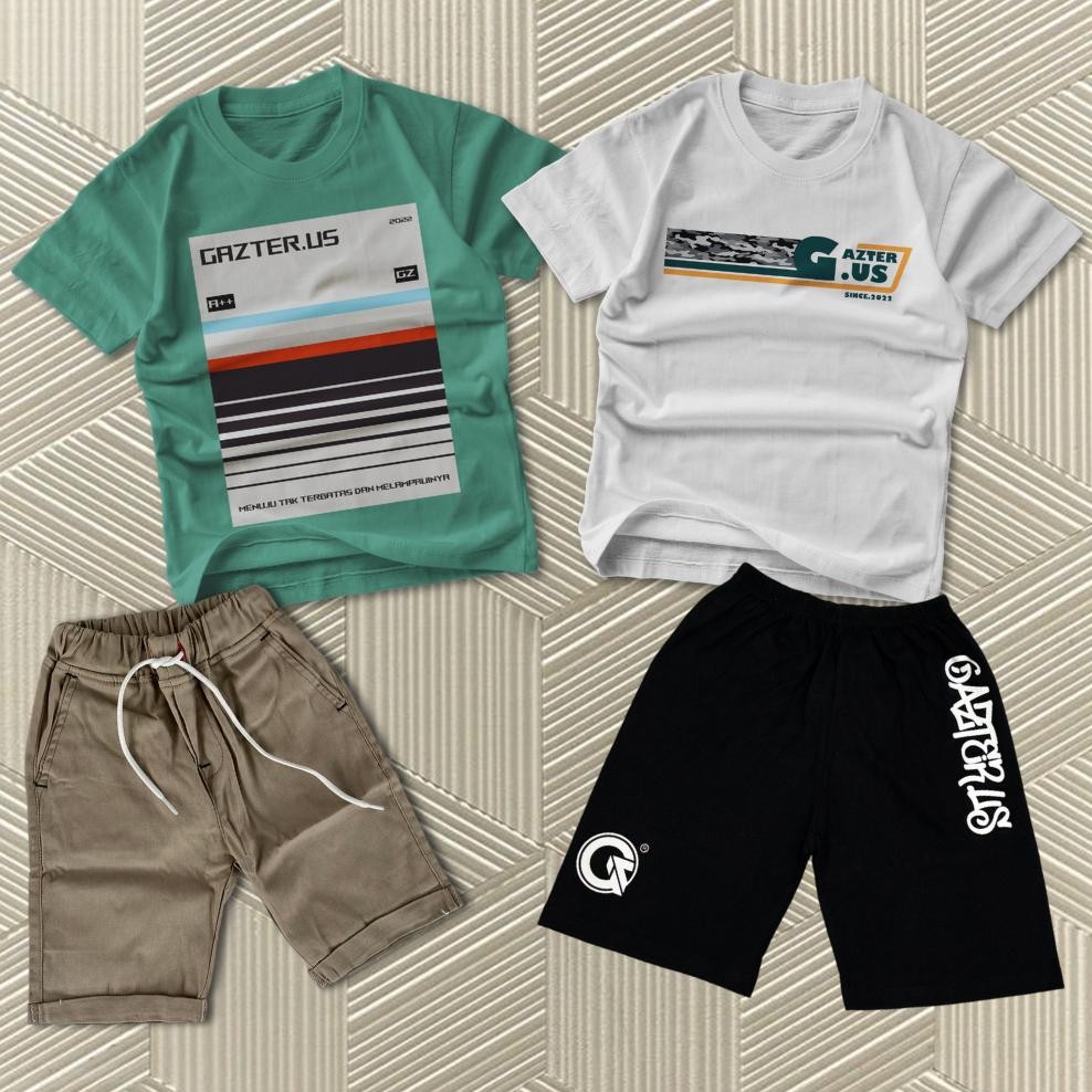 Flash  Sale Paket Setelan  Isi 4Pics Anak Laki-Laki Isi 2Pics Kaos Distro & Celana Chino1 Boxer1 Bra