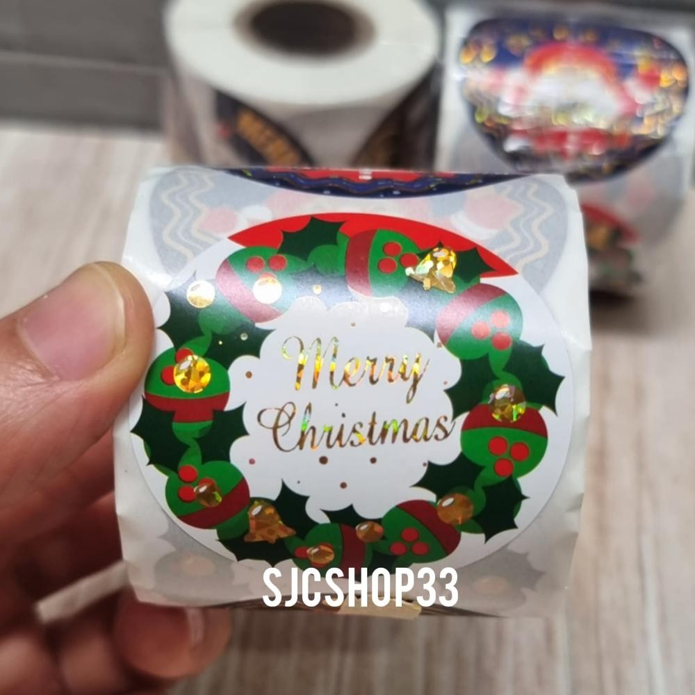

Super Gila Sticker Label Christmas Gold Ukuran 5Cm Isi 300 Pcs/ Natal Mix Glossy Qw-45