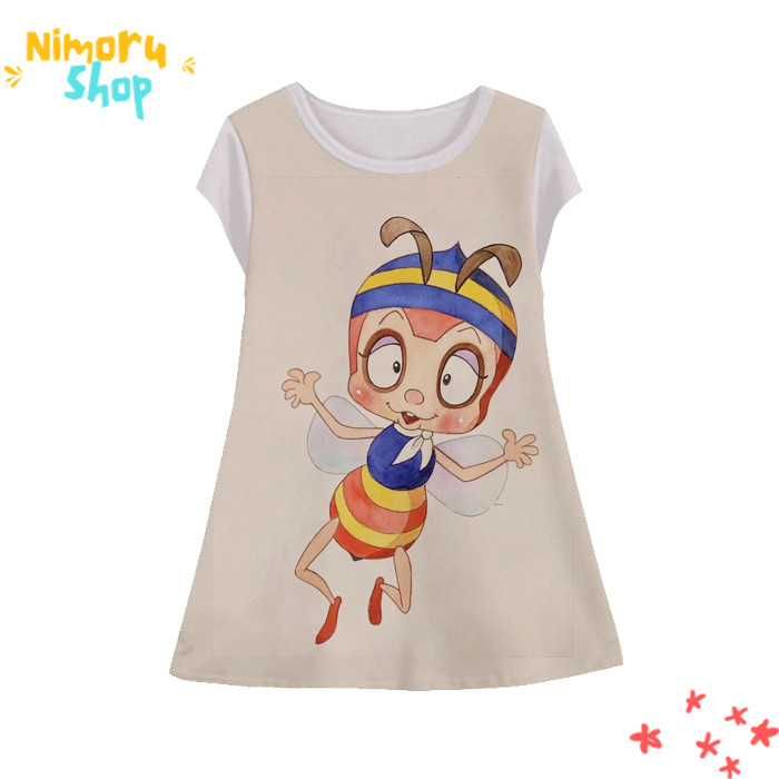 Baju Dress Anak 3D Tunik-Hutchi-3-designWD Anime Hachi si Lebah Madu Tunik Untuk Usia 1-12 Tahun - N