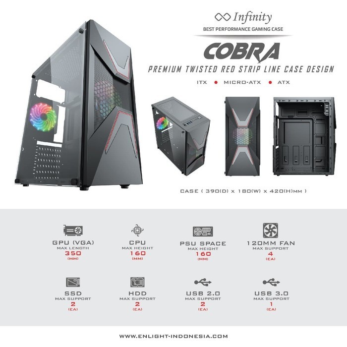TERBARU - INFINITY COBRA - Acrylic Side Panel - ATX Middle Tower Case