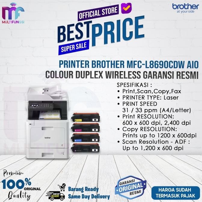 

Printer Brother MFC-L8690CDW AIO Colour Duplex Wireless Garansi Resmi