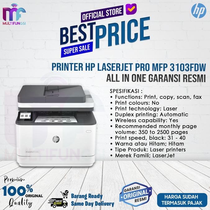 

Printer HP Laserjet Pro MFP 3103fdw (Pengganti M227FDW) All In One