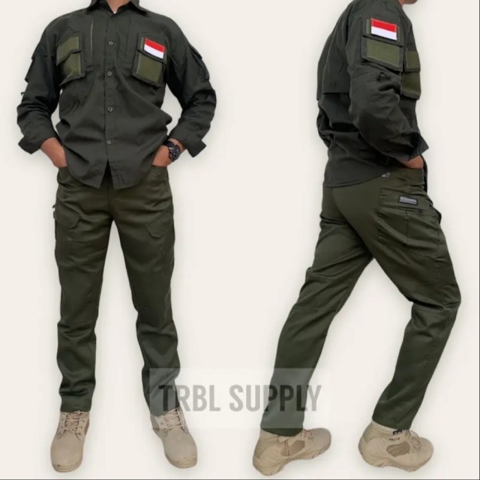 Seragam Stelan Kemeja tactical 511 dan celana tactical Bhk warna Hijau