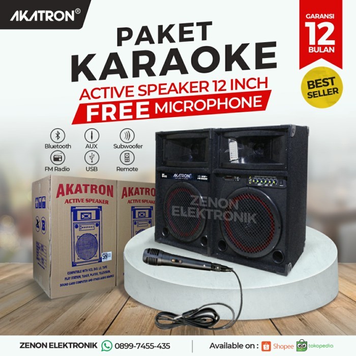 Speaker Aktif Akatron BT-12000 12 Inch Karaoke Free Microphone
