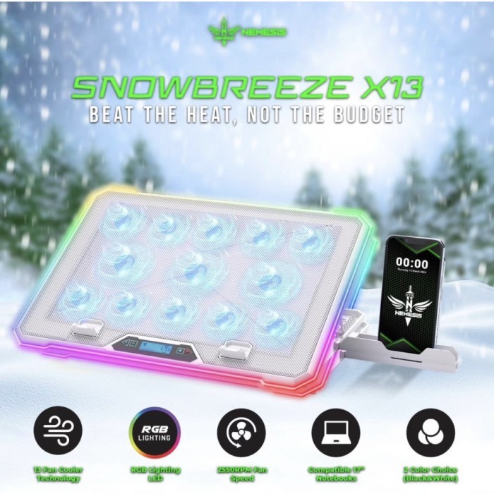 NYK X13 Snowbreeze Cooler Laptop 13 fan Cooling Pad for Notebook up to 17 inch , Kipas Pendingin