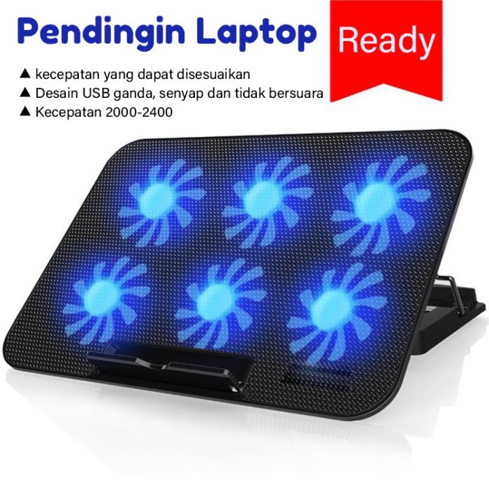 laptop cooling pad pendingin 6 fan adjustable height laptop 16 inch