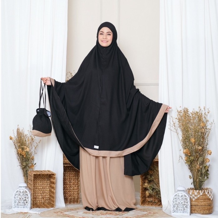 Mukena Zianisa 2In1 New Salwa Black Khaki - Salwa Khaki Black #Original