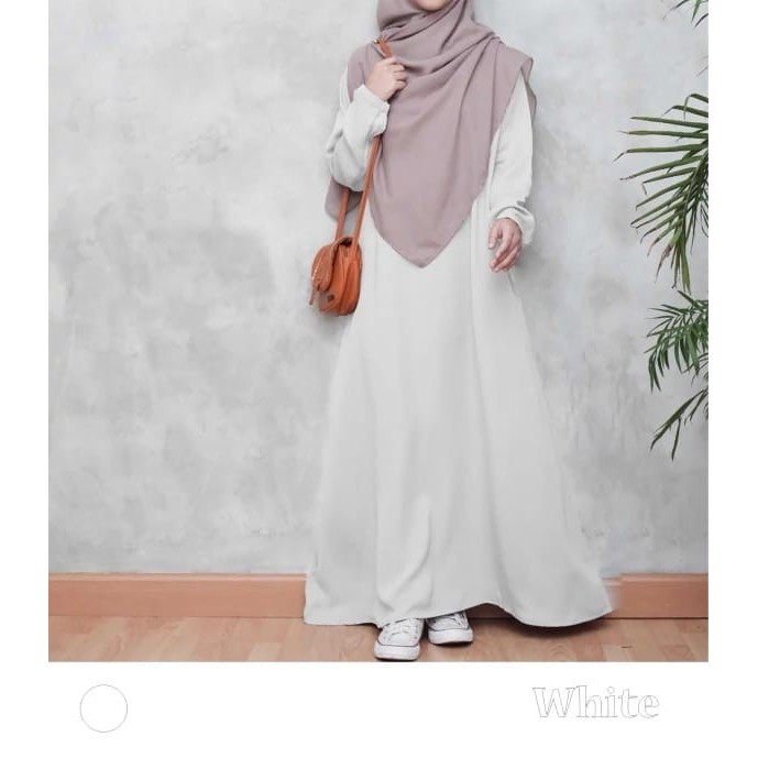 [TERMURAH DI SHOPEE] Gamis Polos Kekinian Remaja Jumbo Hitam Putih Wanita Dewasa Terbaru - Putih, XL