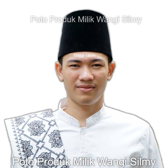 TERLARIS COD Songkok Hitam Tinggi 14 CM Premium - Peci Kopiah Hitam Polos 14 CM - 14cm, No. 1