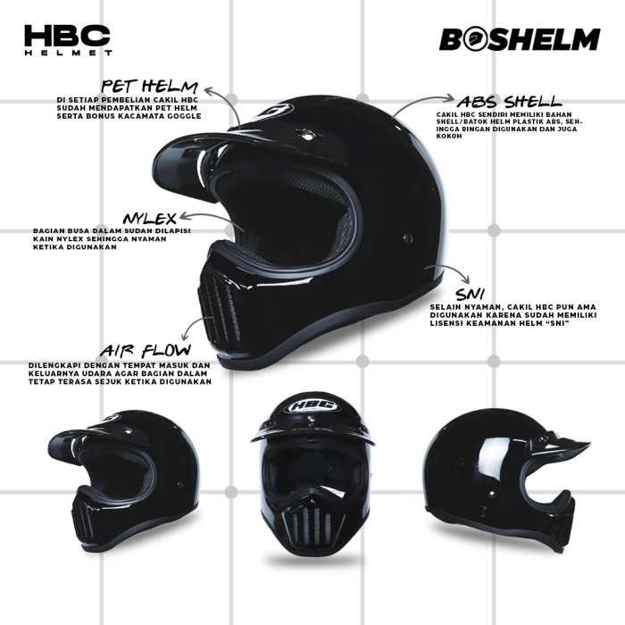 Helm Cakil Pilot Hbc Grey Glossy Helm Full Face Sni