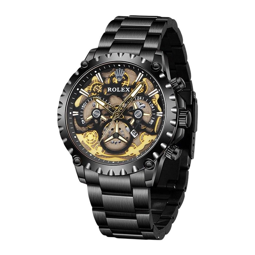 12.12 Discount Sky Jam Tangan Pria Rolex Skeleton Automatic Rantai Stainless Steel Tanggal Aktif Ant