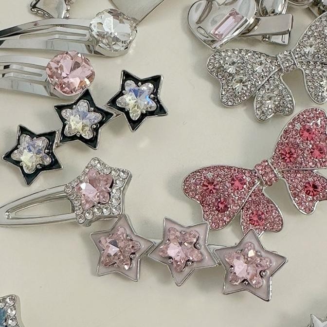 JEPIT PONI METAL SILVER PINK Y2K KPOP KOREAN STYLE HAIRPIN PIN RAMBUT BANGS JEPITAN MINI KECIL KOREA