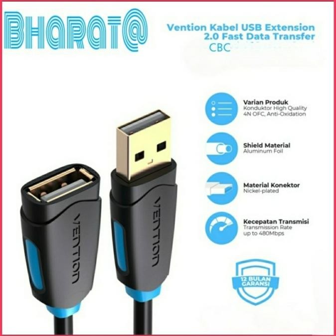 

Diskon! Vention Kabel USB 2.0 Extension Gold Plated M-F 0.5M 1M 2M 3M 5M CBC