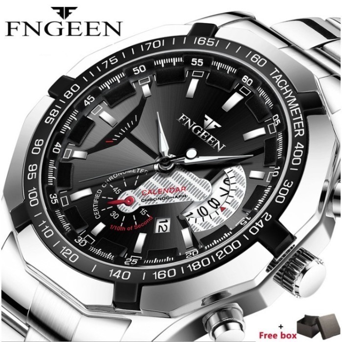 TERLARIS Jam Tangan Pria FNGEEN S001 Tahan Air Kotak gratis 100% Original - silver