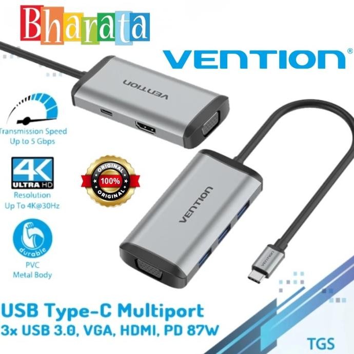 

Diskon! VENTION Converter Type C To HDMI VGA USB 3.0 Metal Multi TGS