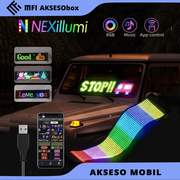 led running text kaca mobil custom siap pakai led strobo 5v control apk bluetooth aksesobox matrik
