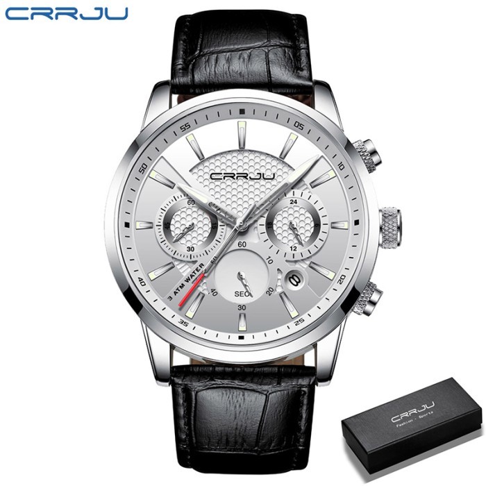 [TERLARIS DI SHOPEE] jan Tangan Pria CRRJU Chronograph Kalender Tahan Air Jam Kulit Kuarsa 2212 - Hi