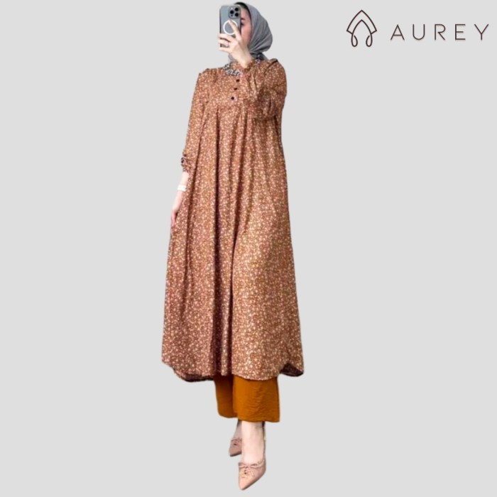 terbaik AUREY oneset long tunik wanita keenan setelan tunik panjang wanita - KEENAN TORTOISE, Allsiz