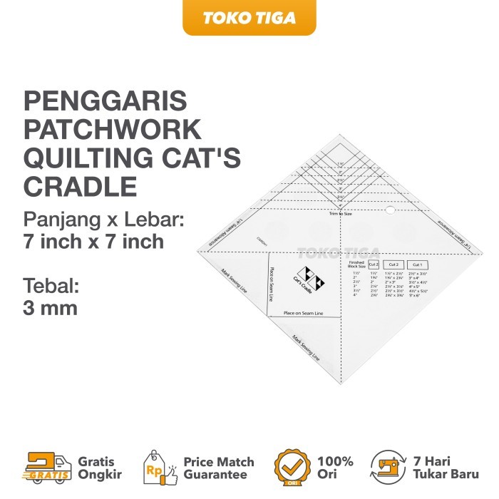

Penggaris Patchwork Quilting Cat's Cradle / Square Ruler 7" (CGRDHI)
