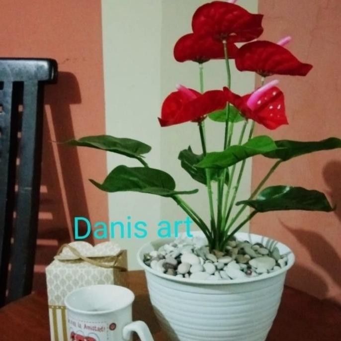 Anthurium Bunga Jumbo/ Tanaman Palsu/ Tanaman Plastik/ Tanaman Hias - Semi Latex M Diskon