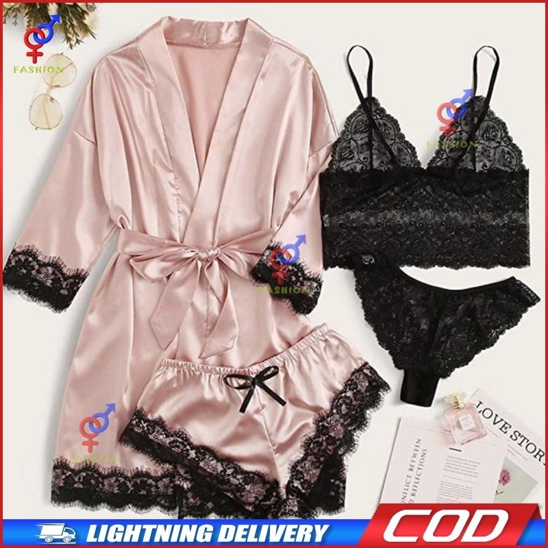 Lingerie Set Piyama Kimono Wanita Seksi Pakaian Dalam Set Piyama Satin Sutra Kimono Piyama Wanita