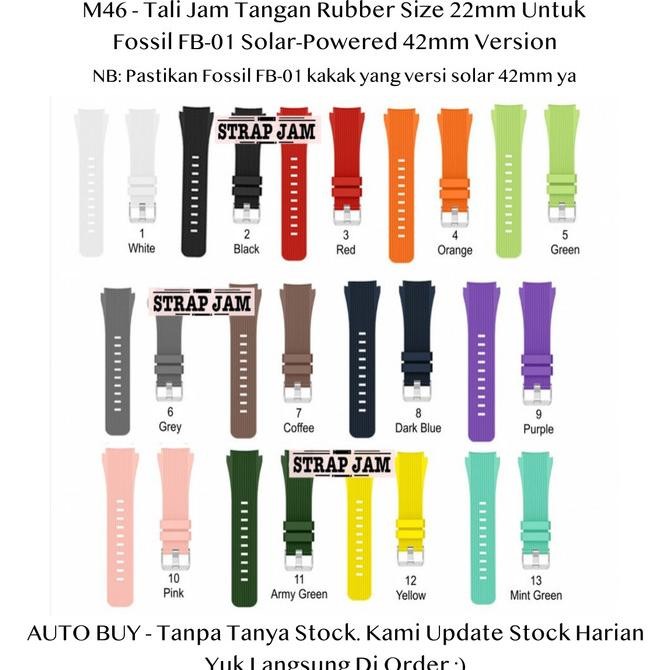 NEW M46 22mm Tali Jam Tangan Fossil FB-01 Solar-Powered 42mm -Strap Rubber