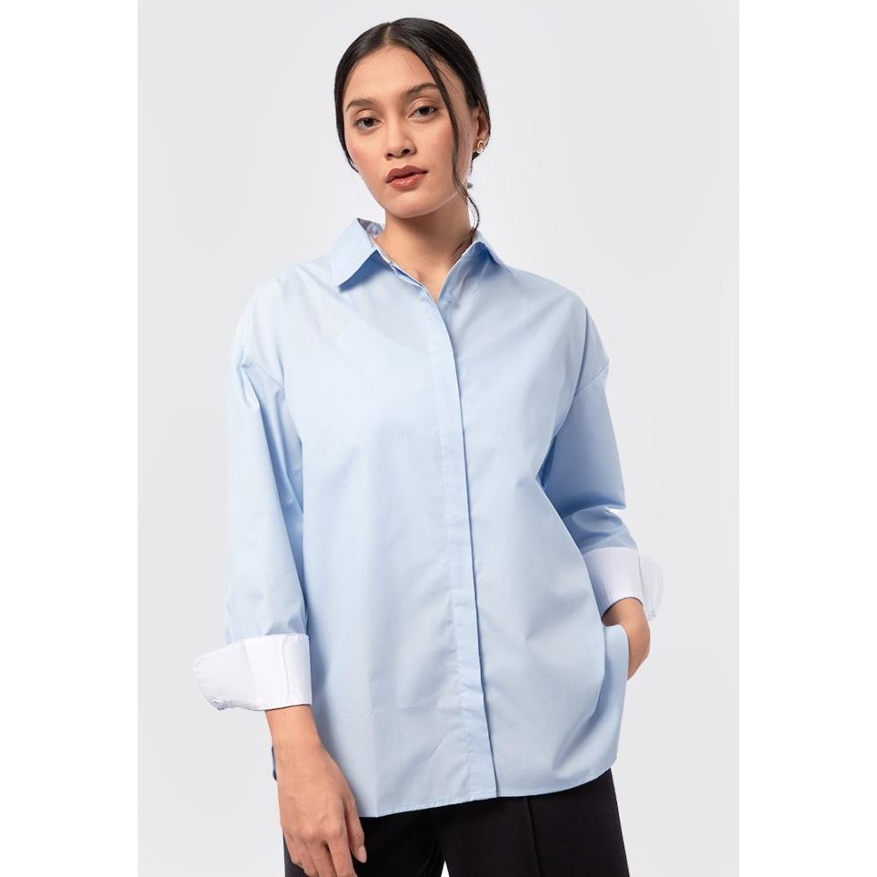 

BLUE- EXECUTIVE OVERSIZED CONTRAST LONG SLEEVE BLOUSE 5-BLWKSG224I022 LT. BLUE