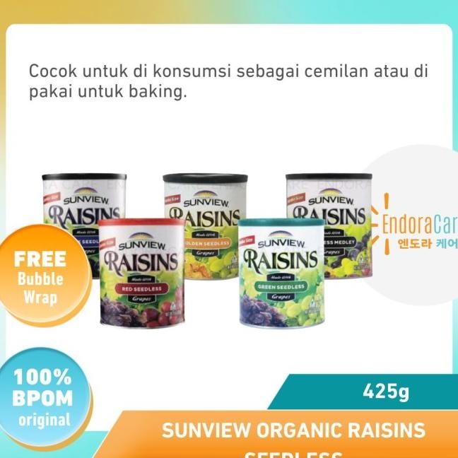 

Sunview Organic Jumbo Size Raisins Seedless Kiss 15Oz / 425G