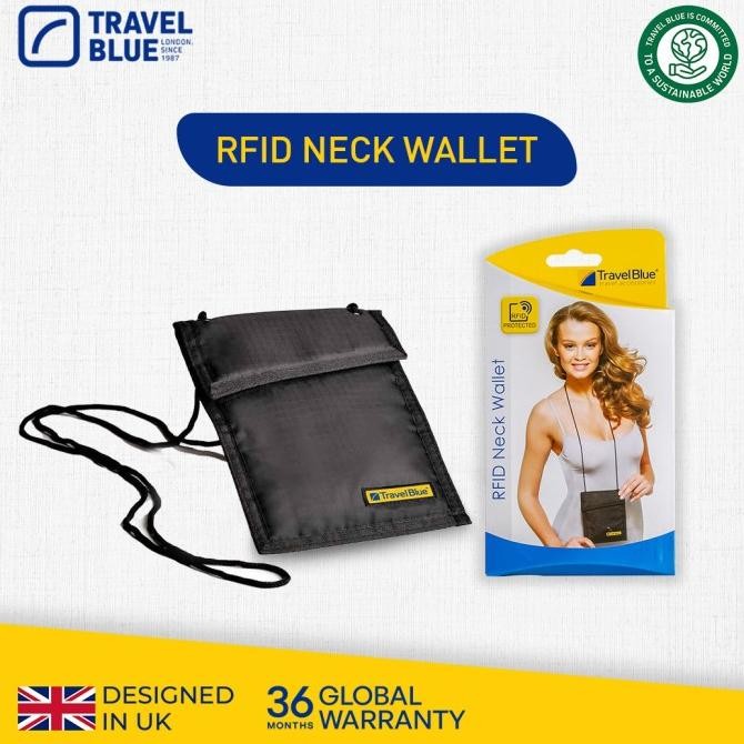 

BLUE- TRAVEL BLUE RFID BLOCKING SLIMLINE NECK WALLET TB125