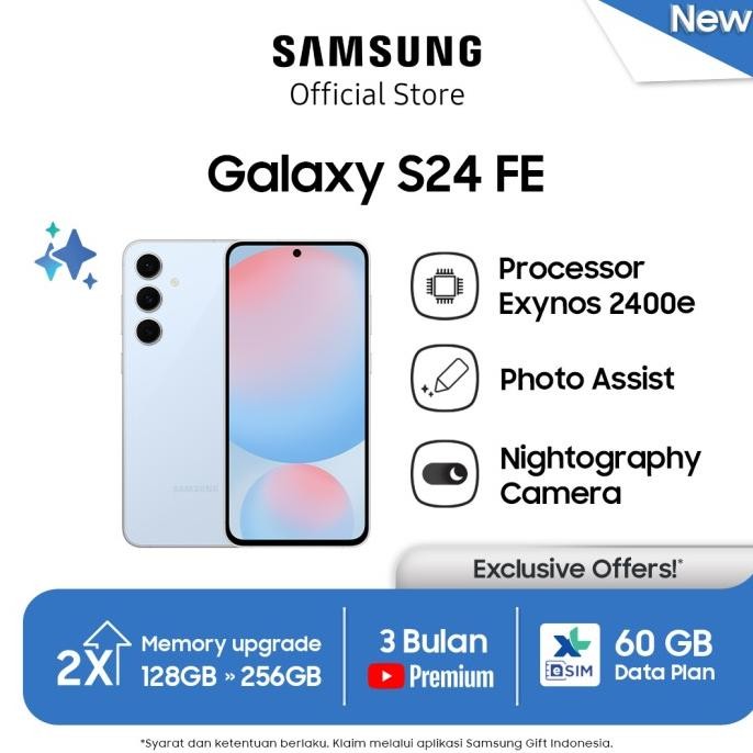 

BLUE- SAMSUNG GALAXY S24 FE [8/128] - [BLUE, GRAPHITE, GRAY] SMARTPHONE AI, AI PHONE, HANDPHONE AI, KAMERA 50MP, LAYAR BESAR, RAM BESAR, BATERAI TAHAN LAMA