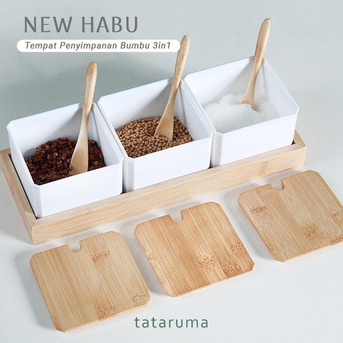 

new habu - tempat bumbu dapur serbaguna 3in1 tutup bambu termurah