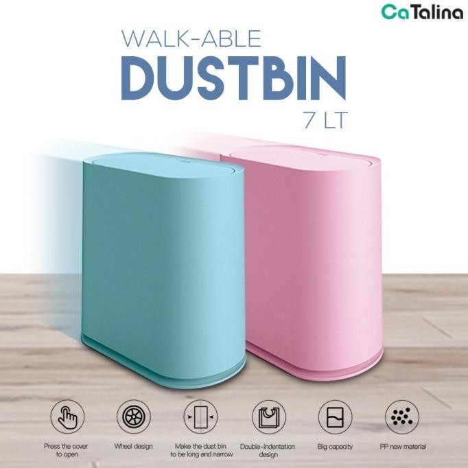 

BLUE- CATALINA WALKABLE DUSTBIN PINK BLUE / TEMPAT SAMPAH KAMAR MINIMALIS