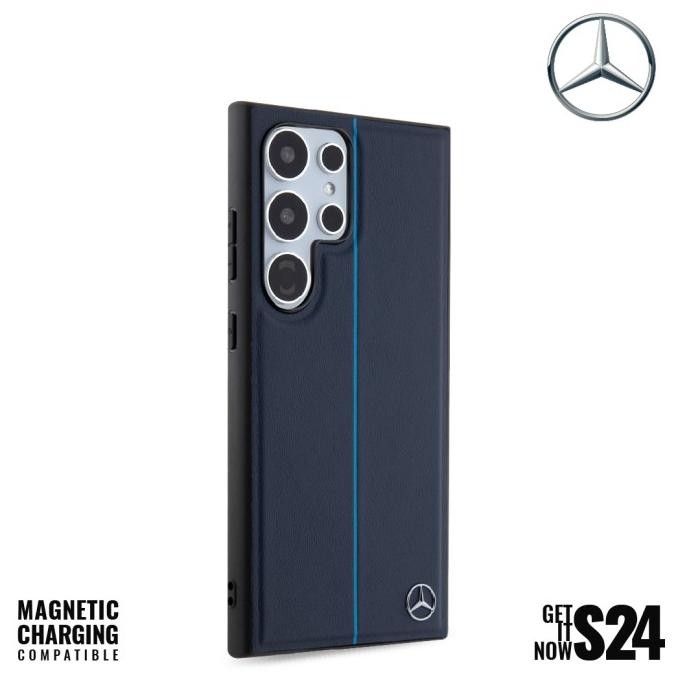 

BLUE- CASE SAMSUNG S24 ULTRA MERCEDES MAGSAFE LEATHER BLUE LINE