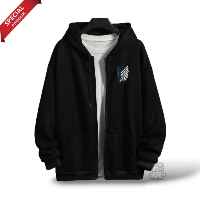 TERLARIS Sweater Hoodie Pria Wanita Tebal SNK ATTACK ON TITAN AOT Jaket Anime - depan.AOT02.B, M