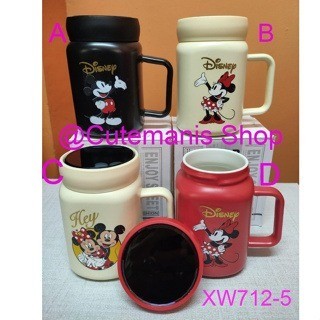 GELAS MUG KERAMIK KARAKTER MICKEY MINNIE MOUSE ADA TUTUP KEDAP XW712-5