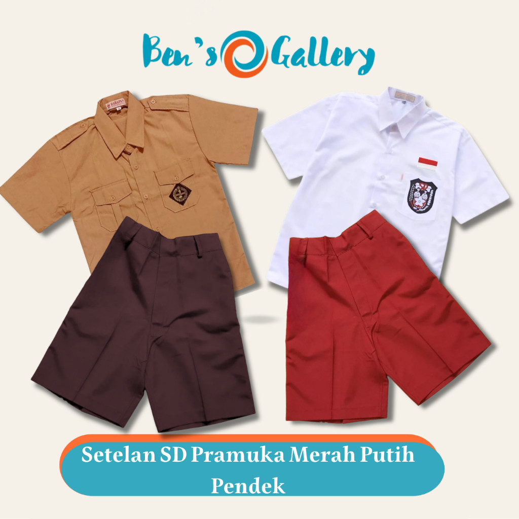Seragam Sekolah Seragam Sekolah SD Merah Putih & Pramuka Lengan Pendek elana Pendek / 1 Stel Seragam