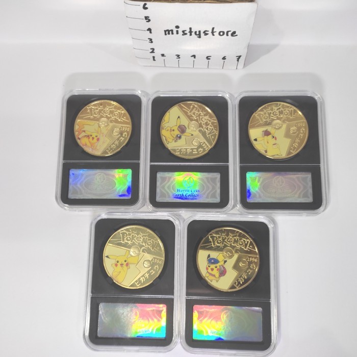 Koin Pokemon Coin Gold Emas fisik metal Coin case logam Pikachu