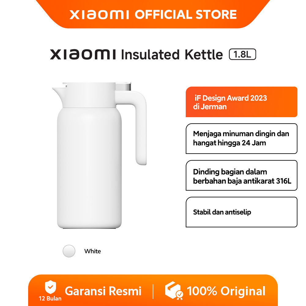 Xiaomi Insulated Kettle 1.8 L | Antikarat 316L | Menjaga suhu panas dan dingin 24 jam | Stabil dan a