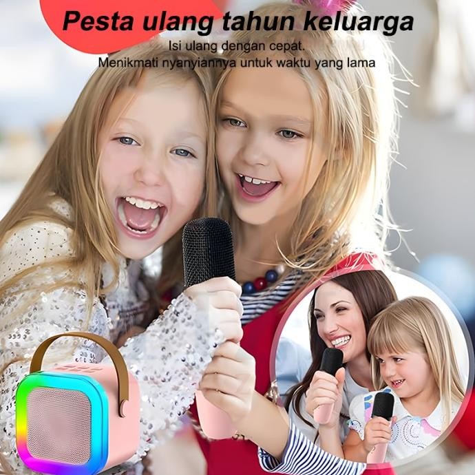 Mini Speaker Karaoke Microphone Bluetooth Wireless Mic Anak Untuk TS