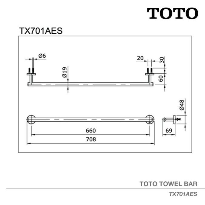 TOTO MATTE BLACK Towel Bar TX701AES | Gantungan Handuk - Gantungan Baju BS76