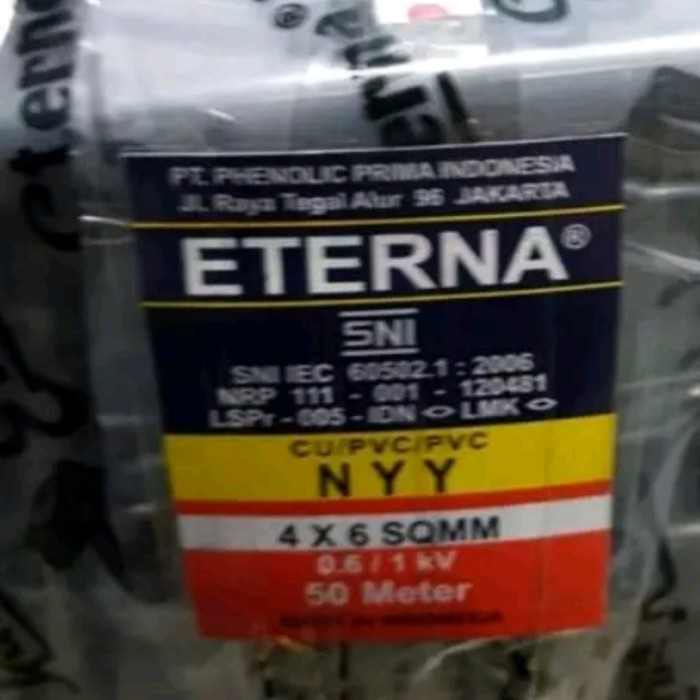 Kabel listrik tunggal NYY 4x6 mm eterna 50 meter 50meter