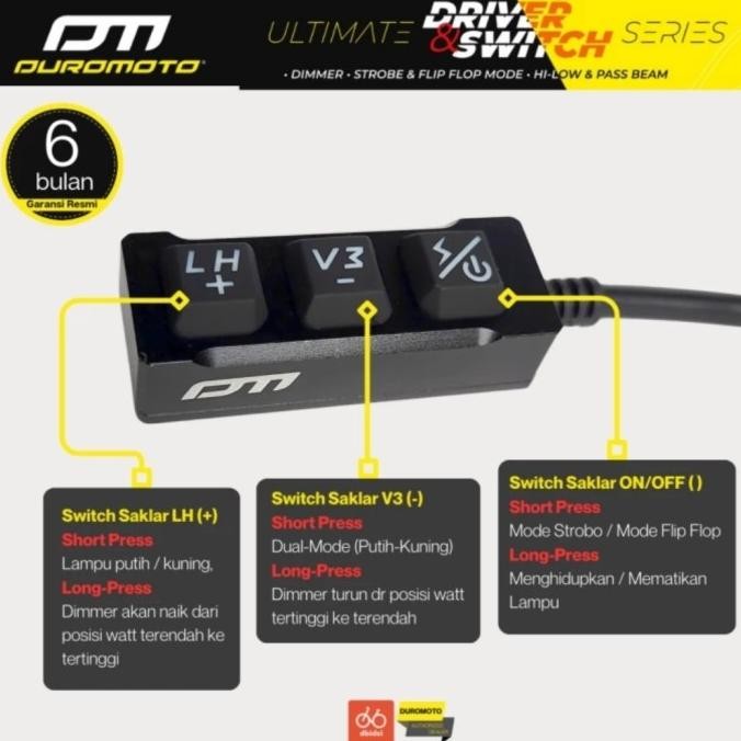 Original Duromoto Driver Ultimate Plus Saklar Dimmer Strobe Lamp X2 X5 M6