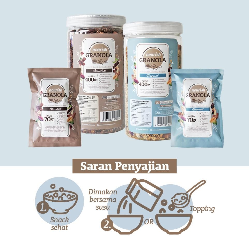 

Nourish - Granola Chocolate (Bebas Kolesterol, Tinggi Serat, Vegan) 400Gr