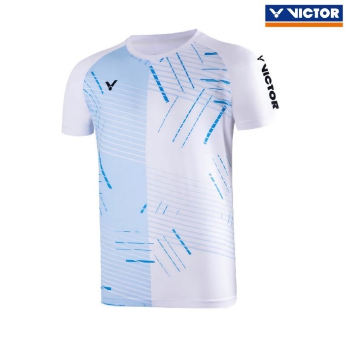 Kaos Badminton Jersey Soft Original Victor White Blue Limited Edition