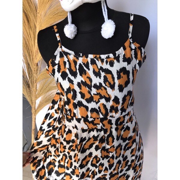 BISA KIRIM LANGSUNG  MINI DRESS YUKENSI RAYON LEOPARD MACAN  DASTER BIGSIZE JUMBO BESAR - allsize E