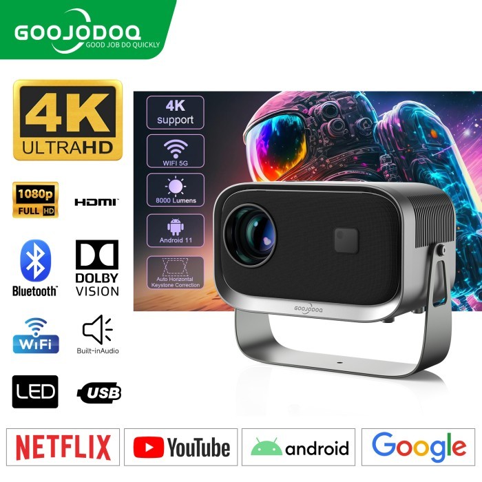 GOOJODOQ Portable HD Proyektor 720P 8000 Lumens LED Projector Wireless Screen Sharing Support