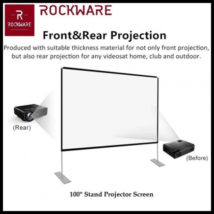 Terbaru Rockware Stand Projector Screen 100-Inch Layar Proyektor