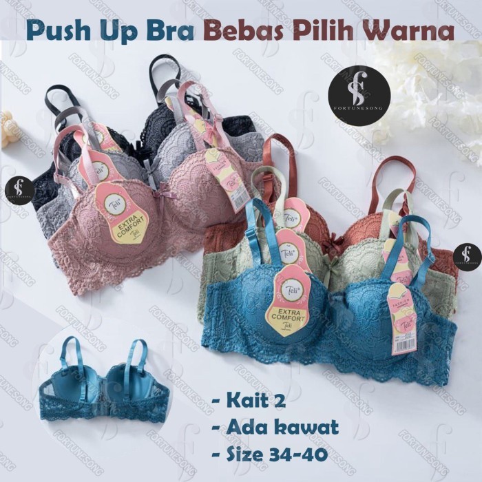 [TERLARIS DI SHOPEE] Fortunesong - Bra Brukat Kawat Busa Push Up Bra Art 2028 PILIH WARNA - Random, 