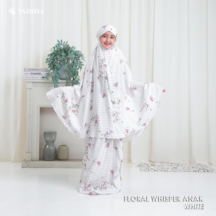 TERLARIS MUKENA TAZBIYA ANAK TANGGUNG FLORAL CHIC SERIES I POUCH MUKENA - FLORAL WHITE, M